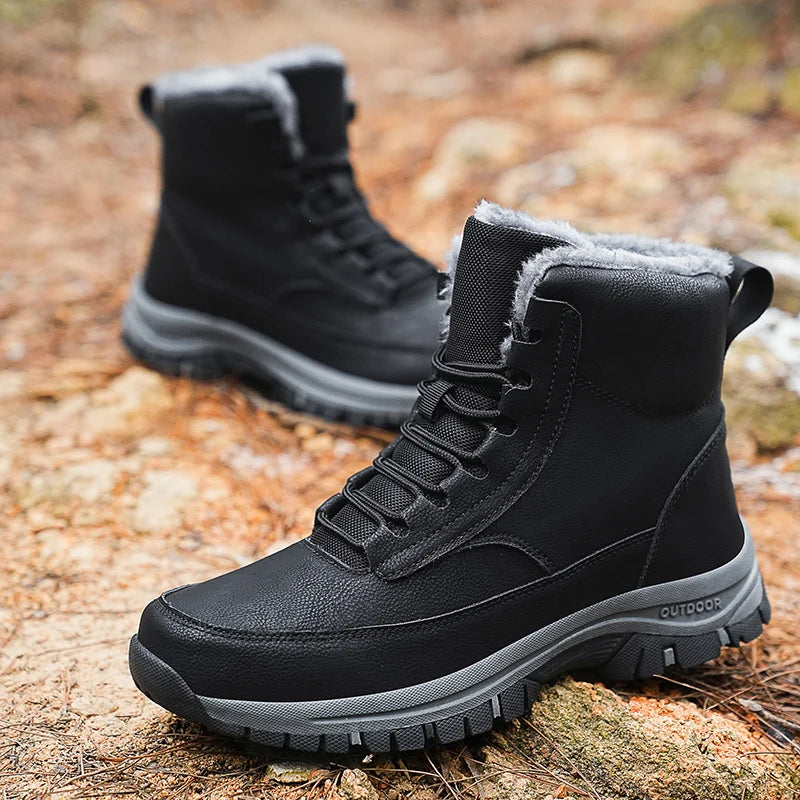 Brand Men Winter Snow Boots Waterproof PU Leather Sneakers High Quality Men's Boots Outdoor Male Ankle Boots Work Shoes Big Size