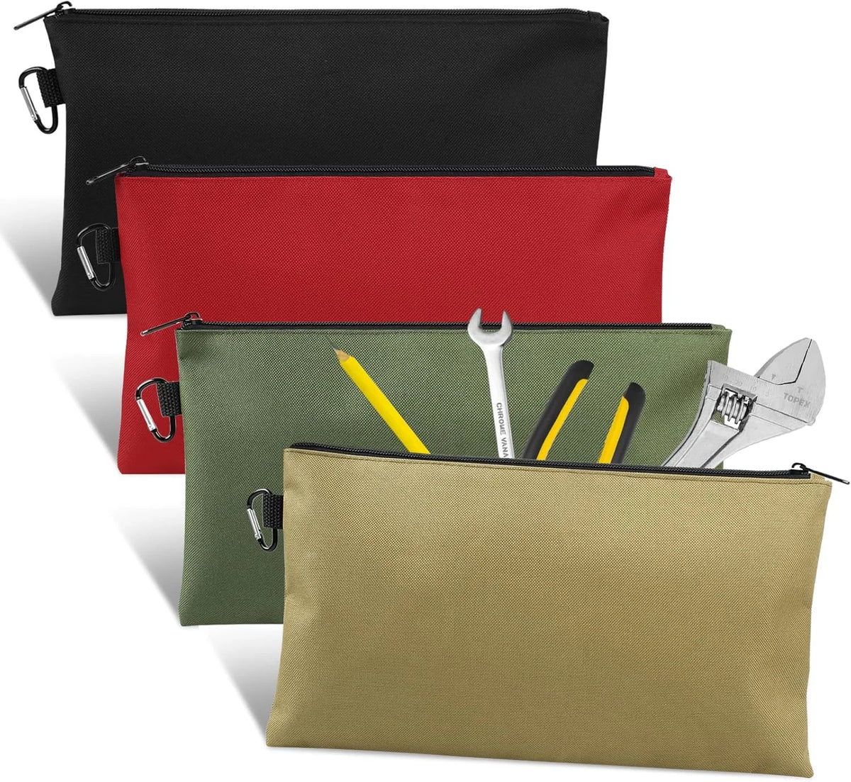 5Pcs/Set Wear Resistant Zipper Tool Bag Multi-functional Tool Storage Pouch Portable Organizer Bag for Electrician Woodworking Gardening Camping Daily Use
