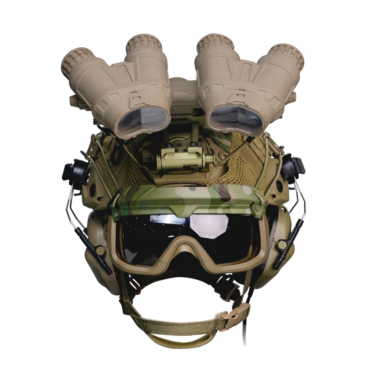 AQzxdc Fast Airsoft Helmet Set with Headset  Night Vision Goggles Signal Lights for Hunting Shooting Cosplay Tactical Equipment