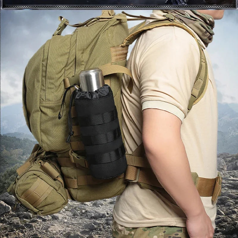 Outdoor Multi-Purpose Water Bottle Holder Portable Net Bag with MOLLE Waist Bag Drawstring Accessory Pouch for Sports Cup Cover