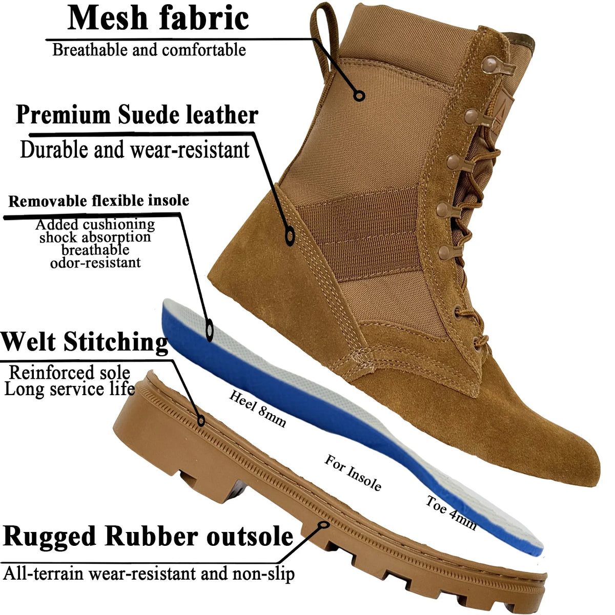 LAHORS® Original Man Tactical Boots With Zip Combat Training Lace Up Waterproof Outdoor Hiking Breathable Shoes