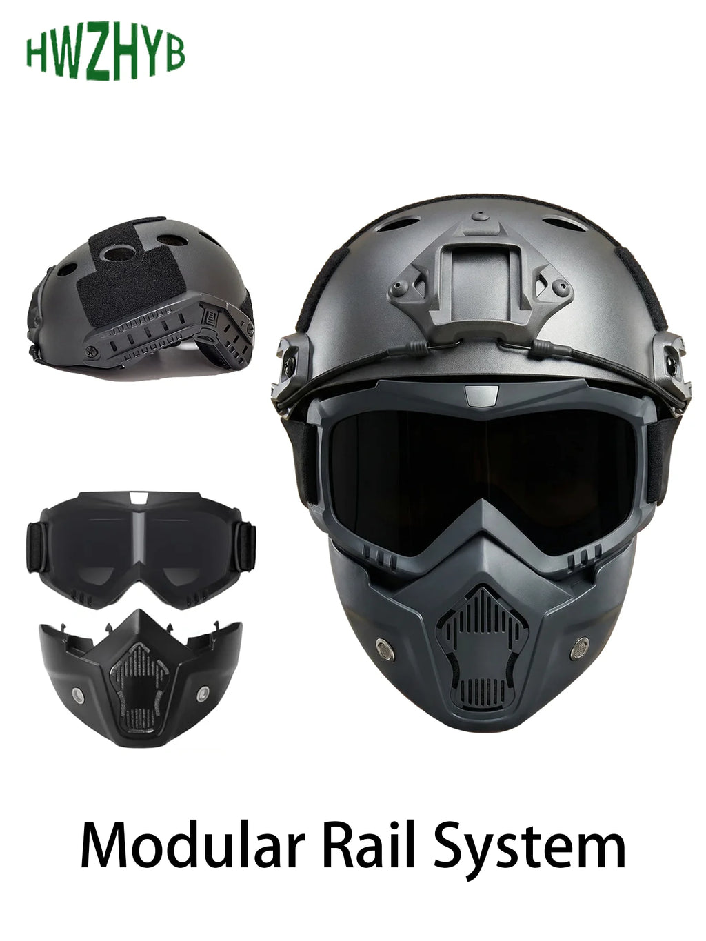 Tactical Full Face Helmet FAST ABS with Detachable Goggles & NVG Bracket, Airsoft CS Military Protective Mask Gear for Outdoor W