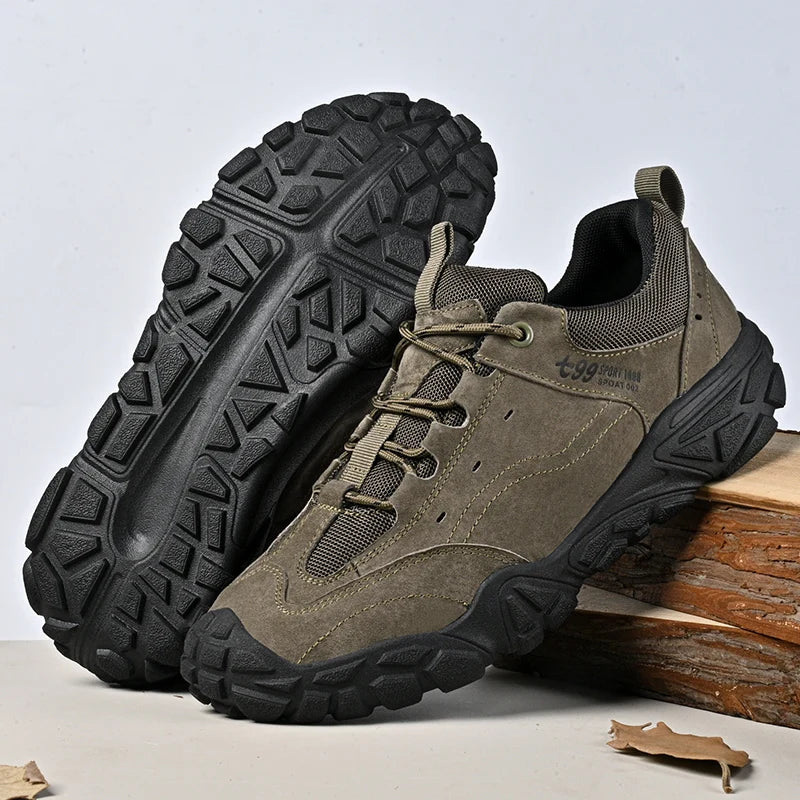 Vintage Style Men's Casual Shoes Anti-Slip Suede Leather Sneakers Lightweight Sports Shoes Round Toe Treking Footwear Trainers