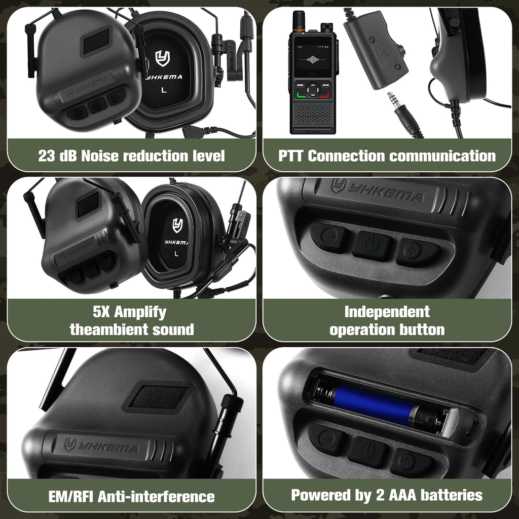 YHKEMA E80 Tactical Electronic Shooting Earmuff with PTT KEN Adapter for Outdoor Hunting Professional  Anti-noise Headset