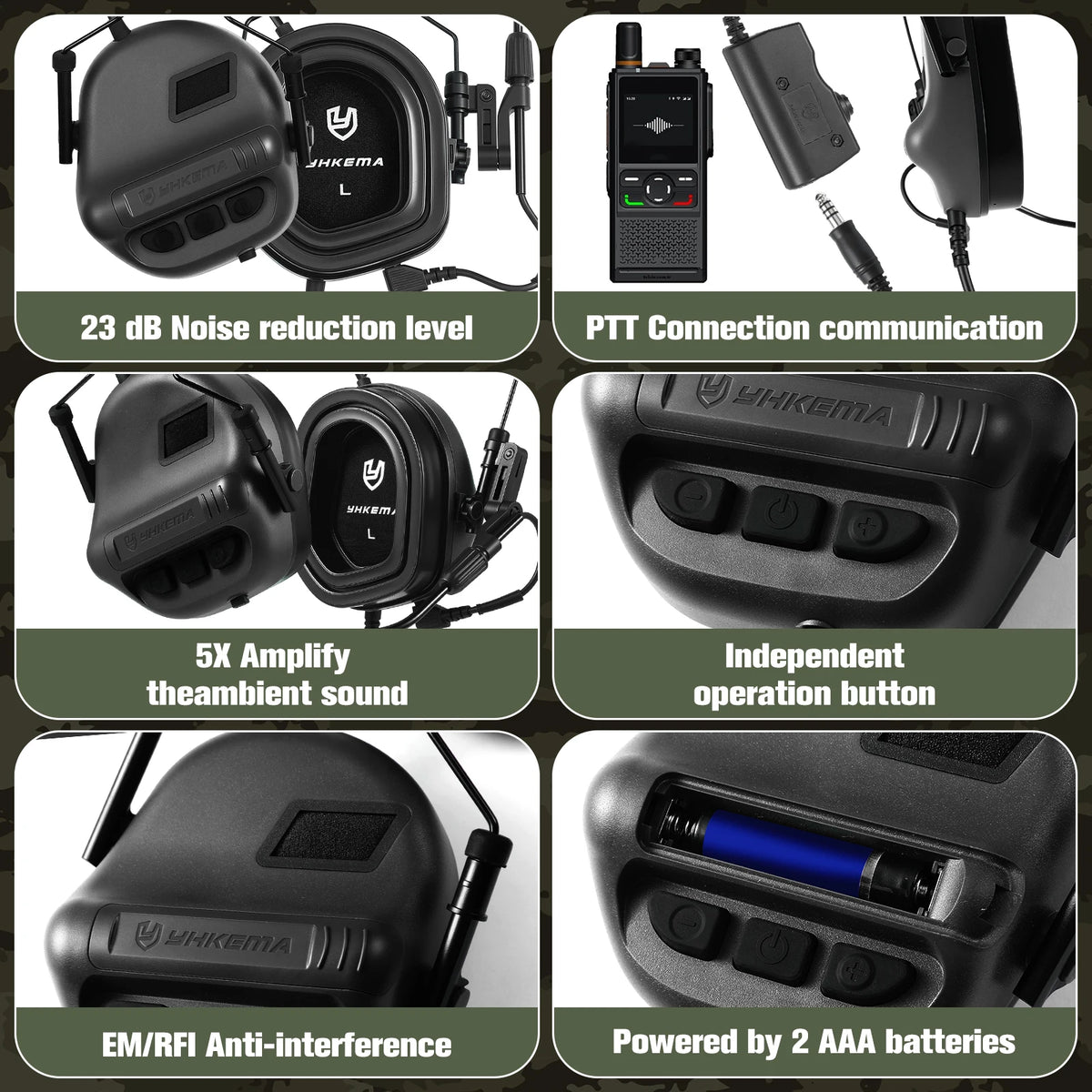 YHKEMA E80 Tactical Electronic Shooting Earmuff with PTT KEN Adapter for Outdoor Hunting Professional  Anti-noise Headset