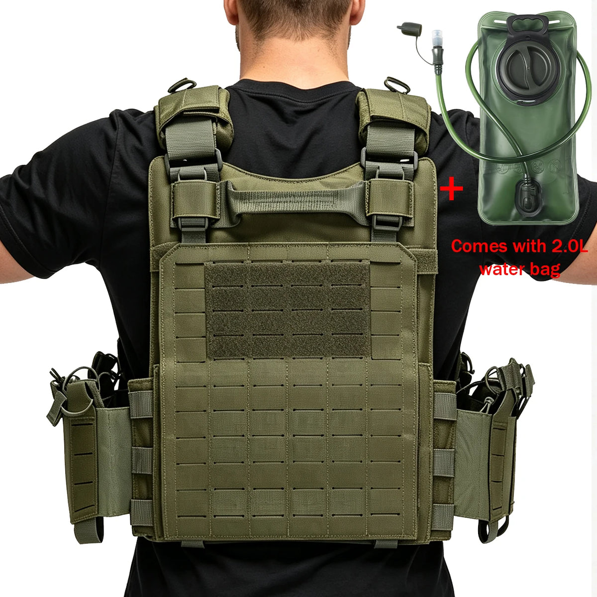Laser cutting quick detachable adjustable hunting vest+2.0L soft water bag with straw bite nozzle suitable for outdoor sports
