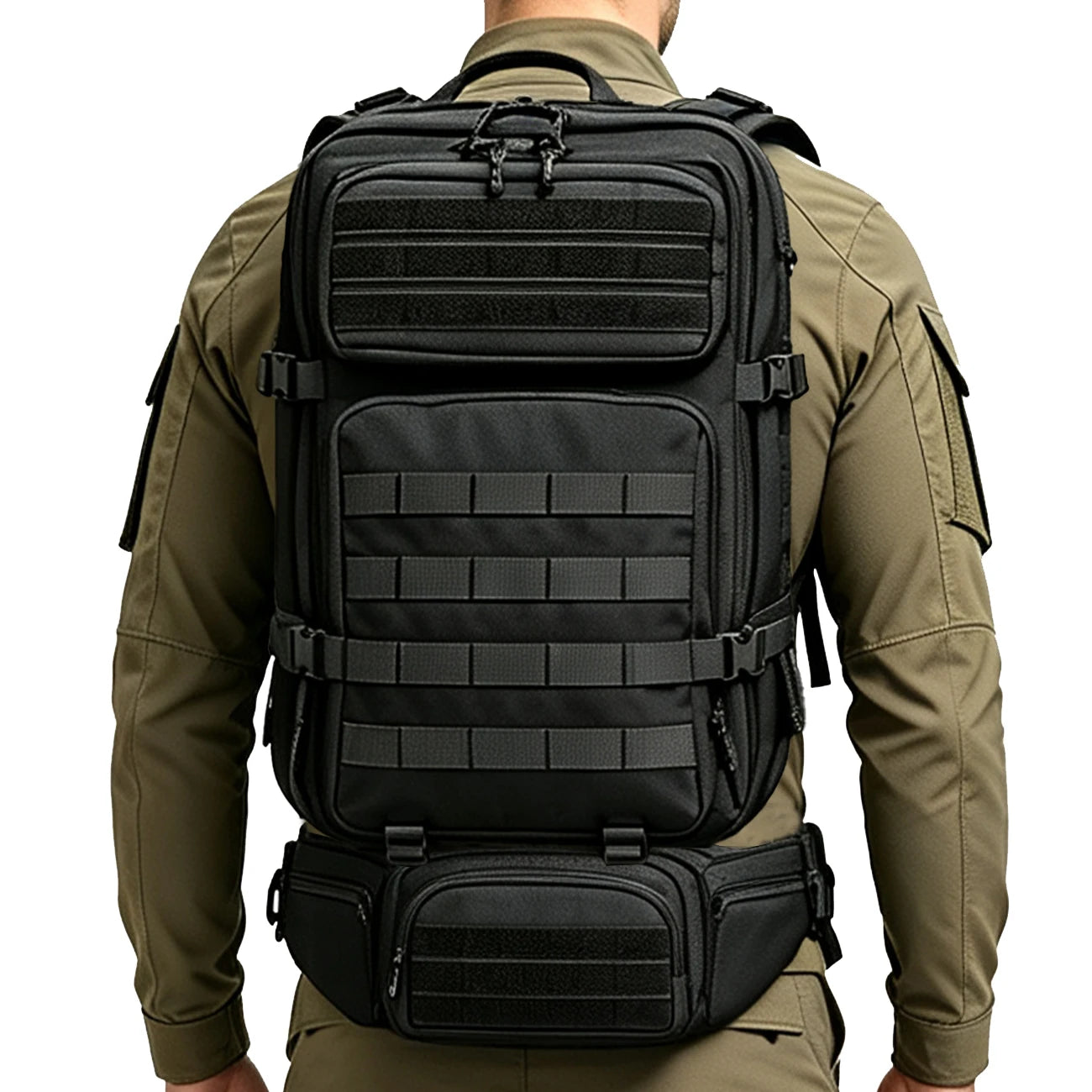 Large capacity backpack+matching adjustable waist bag, rich internal compartments, strong expandability, quick buckle strap