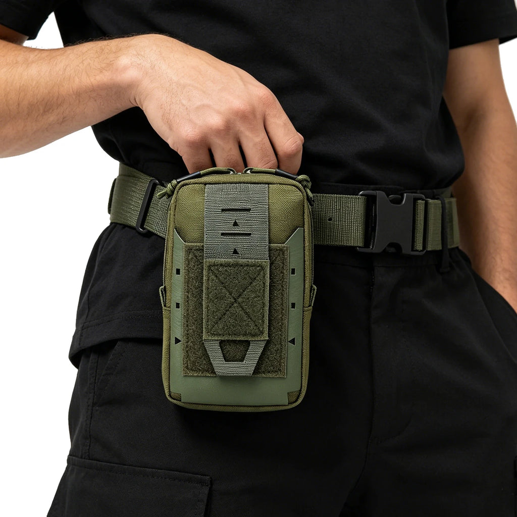 Multi functional waist bag, accessory bag, top double zipper closure, can be fixed on the waist belt for stable installation.