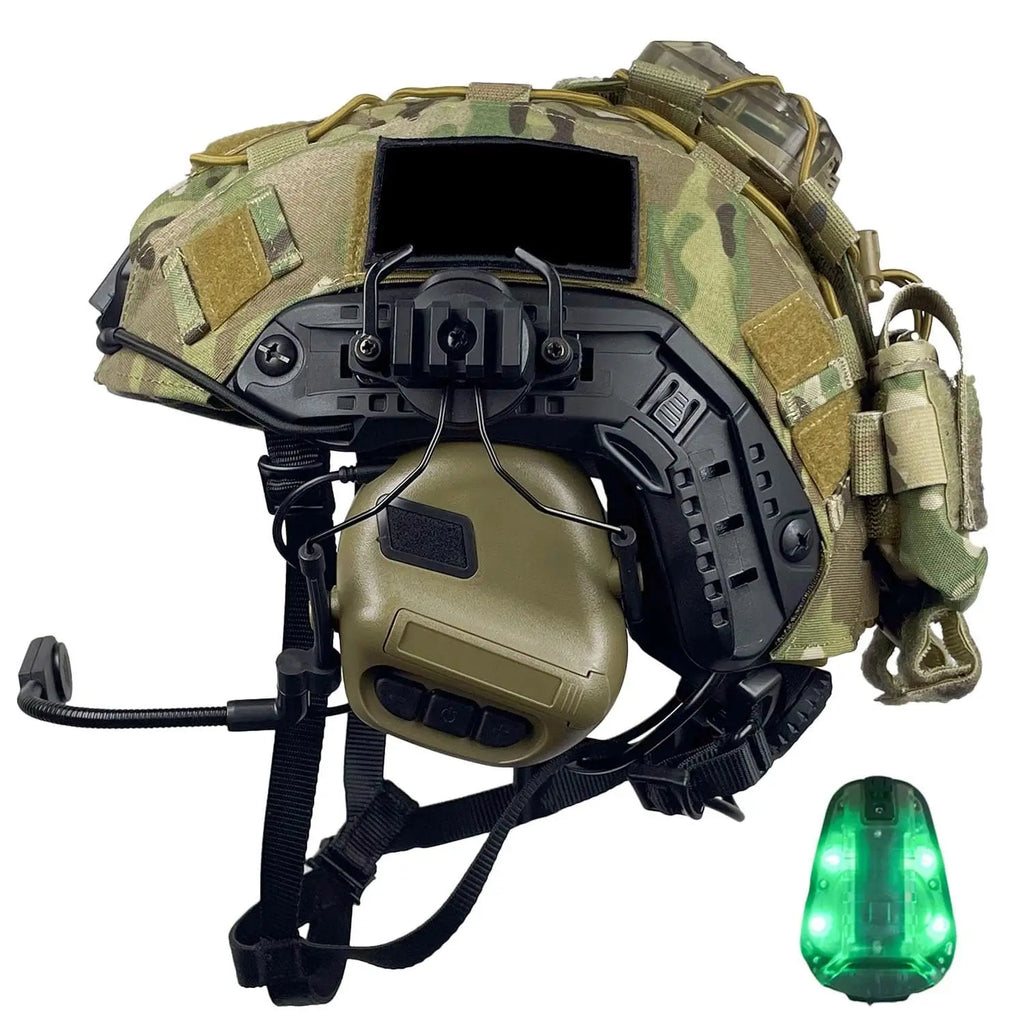 Tactical Airsoft Helmet Camo Cover Set - PJ Fast Helmet with Headset, GPNVG-18, L4G24 NVG Mount Signal Light Counterweight Pouch
