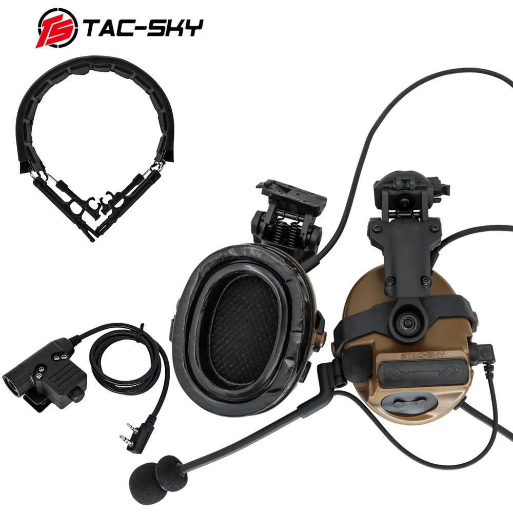 TS TAC-SKY Tactical Headset Set With ARC Rail Adapter And Removable Headband For Hearing Protection Hunting Shooting